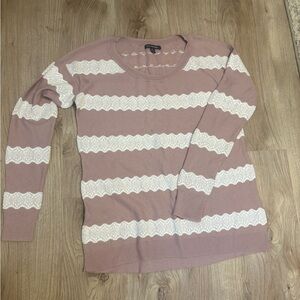 American Eagle Pink and White Striped Knit Sweater
